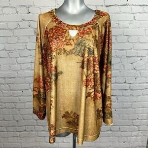 Soft Surroundings Women’s XL Velour Floral Tunic Top Boho Artsy Cozy Stretch